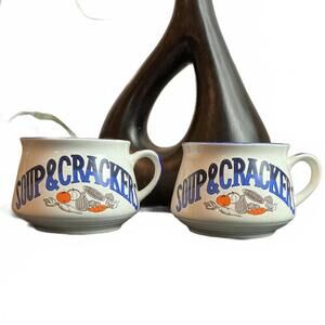 Vintage Pair Ceramic Soup and Cracker Mugs or Cups